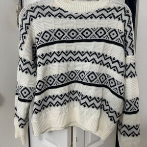 SHEIN Black & White Geometric Crewneck Sweater